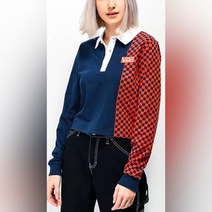 Vans Pro Stitched Navy Crop Long Sleeve Polo Shirt Size Large